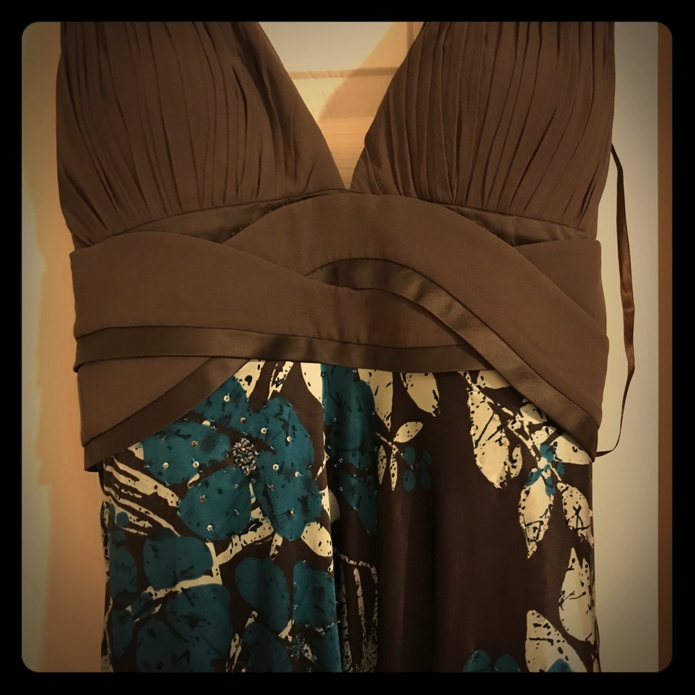 Silk Gown Dress- brown/ blue